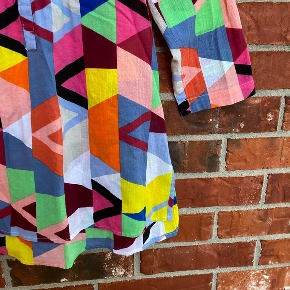 Plenty By Tracy Reese Womens XS Multicolor Geometric Pullover Pintuck Top - Picture 3 of 10